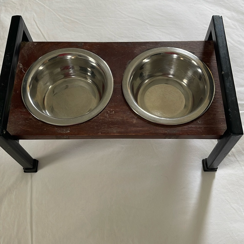 Elevated non-skid, double diner, dog stand